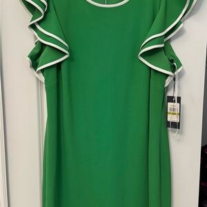 Tommy Hilfiger Green Ruffle Cap Sleeve Sheath Dress